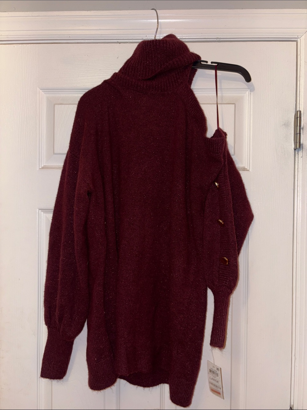 Women's Burgundy Cold-Shoulder Turtleneck Sweater